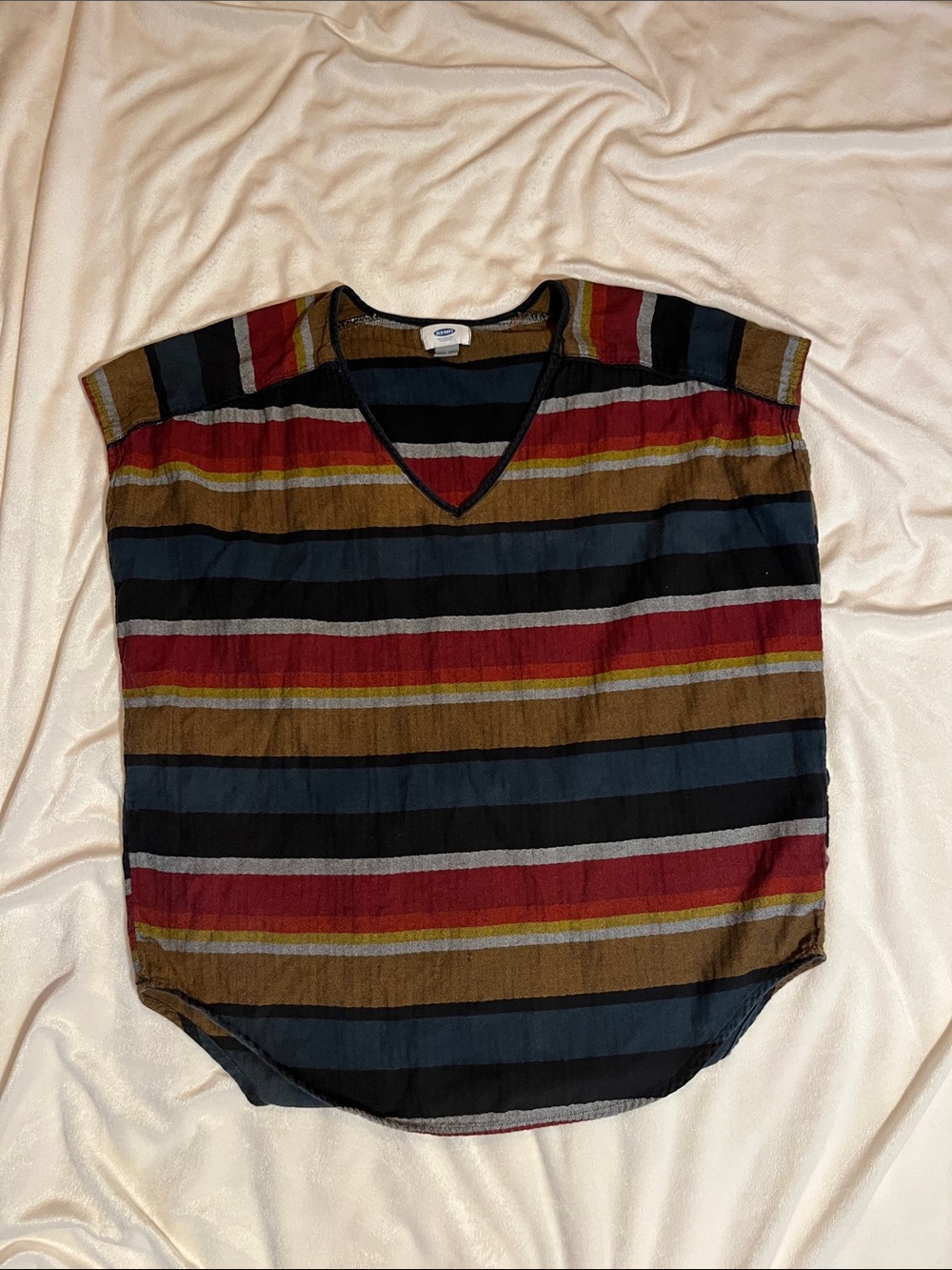 Old Navy Striped V-Neck Tunic in Red, Mustard & Navy